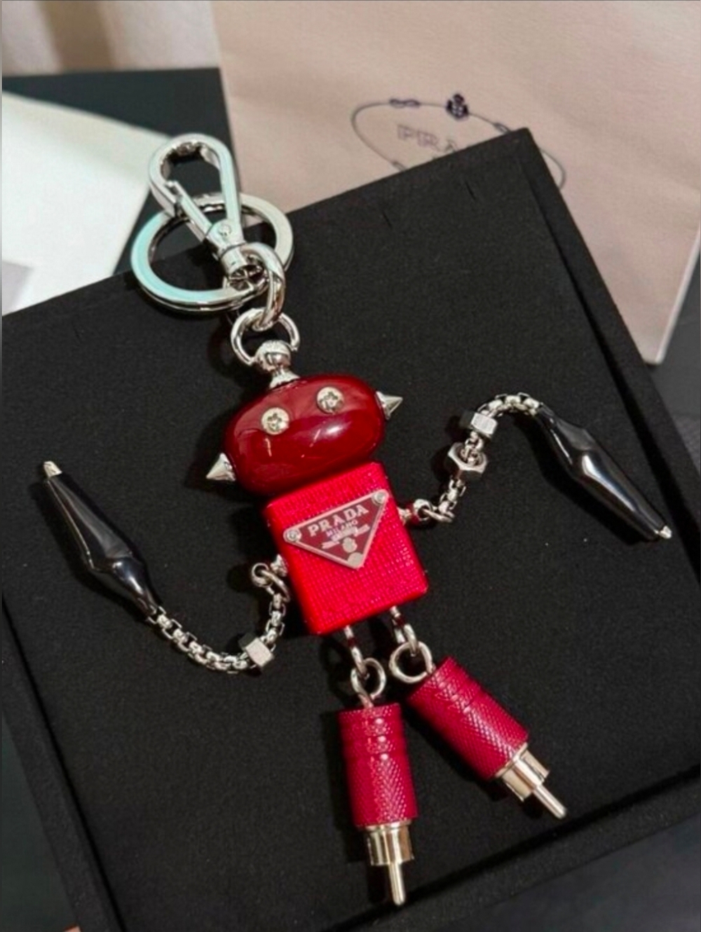 PRADA Triangle Logo Robot Keychain Bag Charm